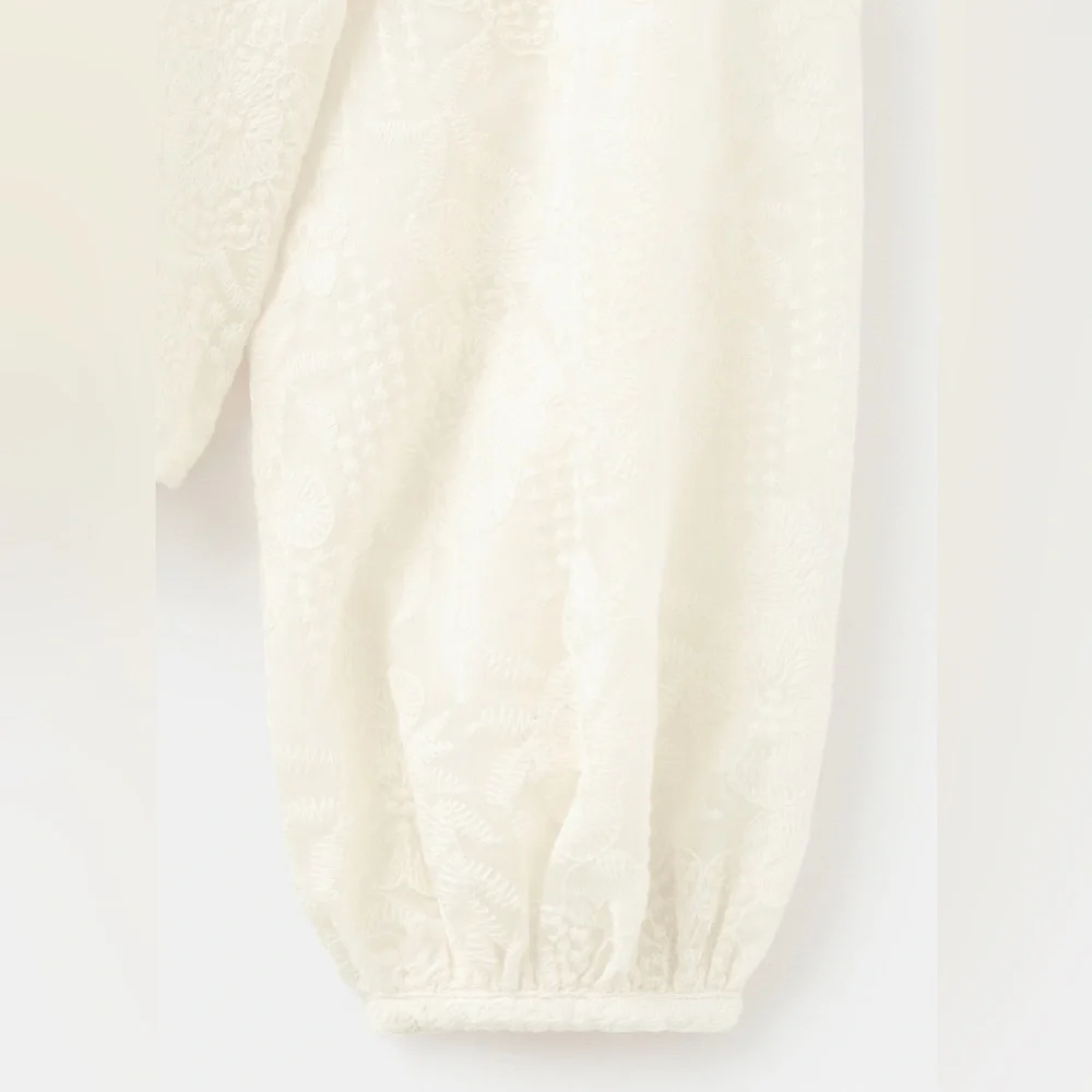 NWT MANGO Embroidered Lyocell Blouse in Ecru